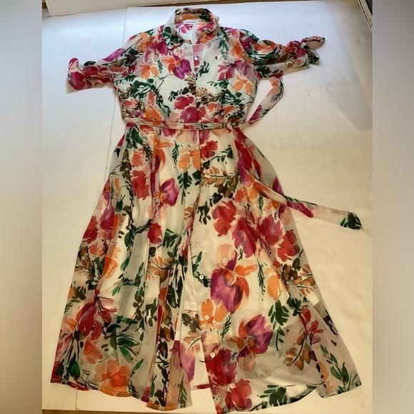 Calvin Klein crepe floral dress with built in slip size 4 - Picture 3 of 16